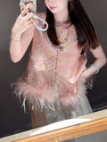 New Chinese Style Camel Bird Hairy Vest Early Autumn Heavy Pink Collar