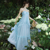 Design High-Grade Tea Break French Chic Beauty Small Fragrant Wind Seaside Holiday Nile Blue Hanging Neck Dress