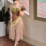 Hing ÞÂ White Splicing Heavy Industry Dress Princess Dress Hanging Lace Under The Structure Of Oil Painting Dress Summer