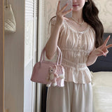 French Sweetheart Acetate Silk Lace Jersey Women's Summer New Temperament Thin Short Sleeve Small Top