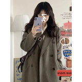 Double Buckle Black Hair This Coat Female Hepburn Wind This Coat Small Autumn Winter New Korean Retro Trend