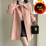 Spring And Autumn Thin 2025 Autumn And Winter New Long Love Buckle Thin Coat Doll Collar This Coat Top Woman