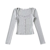 Pure Hot Girl Sexy Short Shirt Early Autumn Fake Two Lace Long-Sleeved T-Shirt Inside The Gray Bottom Shirt New