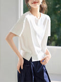 Casual Design Feeling Under The Open Fork Decorative Buckle Short-Sleeved T-Shirt 2025 Summer New T-Shirt Girl