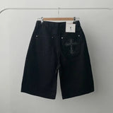 PP Pocket Leopard Cross Hot Diamond Denim Shorts High Waist Thin Set Casual Five-Point Wide Leg Pants Trousers Women