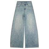 Light Blue Water Wash Mid-Rise Splash Ink Print Design Sense Jeans Women 2026 Spring New To Do Old Thin
