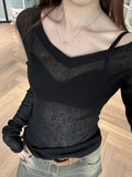 Pure Desire Low-Collar Micro-Permeable Sunscreen Hooded Women's Spring And Summer New High-End Sense V-Neck Knitted T-Shirt Thin Top Repair
