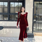Large-Size Women's French Style Hepburn Silk Velvet Fishtail Skirt Autumn And Winter Fat Mm Thin Inside Dress