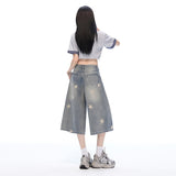 Cowboy Trousers Women Summer New Retro Old Star Print Loose Super Fire Seven-Point Pants Blue Spring