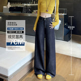 2026 High Quality Winter Wide-Legged Jeans Women 2026 High-Waisted Lazy Wind Loose Straight Pants