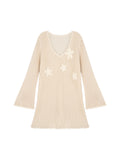 French Hollow U Tie Lace Crochet Crochet Flower Long-Sleeved Dress