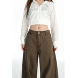 6603 New Brown Coffee Color Retro Water Wash Old Jeans Men And Women Loose Straight Broad Leg Pants
