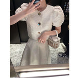 Summer 2025 New Rich Gold Over The Knee Dress White Top High Waist Half Dress Two-Set Suit Dress
