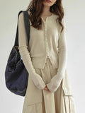 Lazy Temperament Wool White Bottoming Shirt Spring Women Long Sleeves Thin Knitted Cardigan Sweater