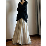 Black Cotton Thigh Dress Autumn High-Waist Long Dance Dress Vintage Art Umbrella Skirt