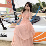 French Pure-Wane Truss Irregularly Exposed Waist Thin Sling Dress Female Sanya Seaside Holiday Beach Dress