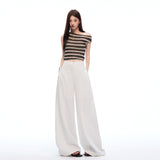 6137 New Casual Trousers Women's White Cotton Straight Trousers Wide Leg Trousers Loose Lazy Trousers