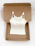 948# Summer New Sweet Lake Beaded Shoulder Strap Design Sling Vest Body-Integrated With Chest Cushions