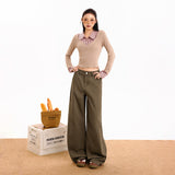 2025 New Autumn And Winter Drag Trousers Brown Curry Color Loose Leisure Broad Leg Pants Comfortable Commute Brown Coffee Trousers