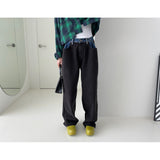 Fashion Personality Design Waist-Head-Collage Jeans Korean Version Of Niche Street Splicing Loose Black Straight Jeans