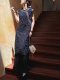 Coagulant New Chinese Style Dress Heavy Industry Embroidered Vest Cheongsam Skirt Mid-Length Skirt