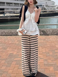 New Revision Navy & Girls Color Three-Dimensional Striped Broad-Legged Knitting Trousers Small Trousers Pink