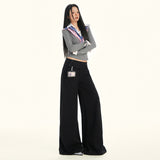25Th Ootd!| Hairy Trousers Autumn And Winter Low-Waist Buttons Loose Tug Broad Leg Pants Dark Gray Black