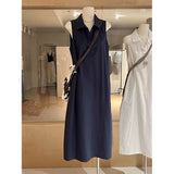 Simple Generous Polo Collar Sleeveless Dress Women's Summer Daily Loose Temperament Vest Skirt Loose White Dress
