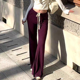 2025 New Hottie Sexy Low-Rise Purple Casual Pants Women Summer Thin Drawstring Soft Comfortable Horn Pants