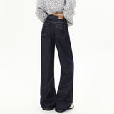 Vintage Dark Blue Broad-Legged Jeans Women's Fall 2025 High-Rise Loose-Fitting Slim Languid Tugging Trousers