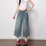 Vintage Blue Do Old Polished White Texture Eight Women Jeans 2026 Spring New Loose Leisure Broad Leggings