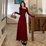 Great-Looking Early Autumn And Winter Cold Rich Family Wearing Temperament Kochian Molecular Red Lined Dress Dress Woman