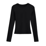 Kardashian Retro Pure Lustful Round-Neck Long-Sleeved T-Shirt Girl Autumn Body Wearing A Solid Color Heart Machine Chest Bottom Shirt