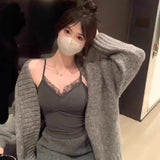 780# Human Cotton Hair Wool French Pure Lust Lace Splicing Sling Sling Vest With Chest Cushion Inside The Warm Top