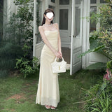 (Explosive) Summer New Collar Fish Tail Waist Feeling Dress High Temperament Thin Sling Belt Super