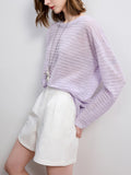 2025 Early Autumn New Purple Hollow Hooded Striped Knitted Sweater Tops Sunscreen Thin Woman