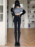 Cement Gray Trousers Women 2026 Autumn New Design Feel Lumbar Scalp Card Plus Velvet Buckle Pencil Pants