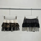 Korean Minority Retro Millennial Wind Five-Pointed Star Wave Dot Camouflage Mesh Spliced Multi-Layer Short Skirt Cake Skirt 2 Colors