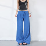 Bright-Colored Summer Oxygen-Sensitive Sleeves With Loose Straight-Tight Tug-And-Blow Trousers Blue Paratroopers Simulation Silk Tugging