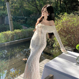 French Pure Lust Lace Thighs Sleeves Shoulder Bra Light Luxury Emptiness High-End Feel Dress Dress