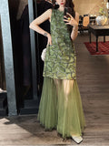 Picking Up The New Chinese Style Of The New Chinese Style Dye Nail Embroidered Dress 2025 New Summer Beautiful Long Yarn Skirt